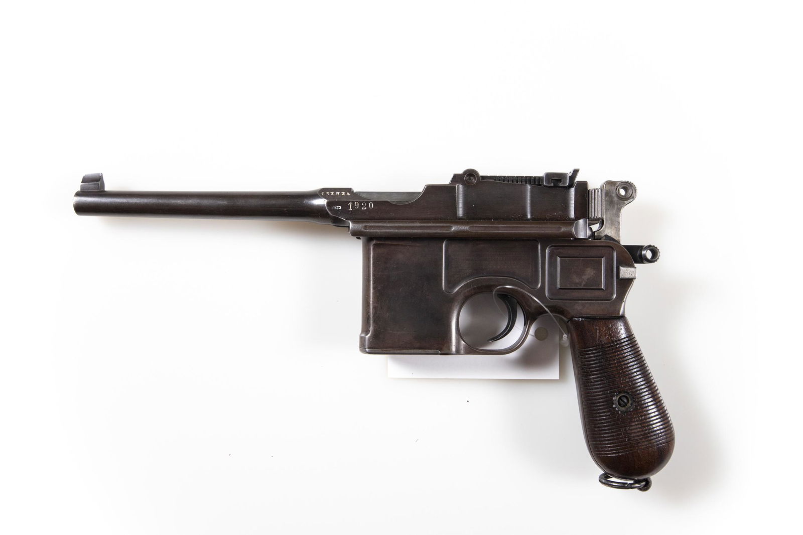 MAUSER BROOM HANDLE, 7.63: C96 Mauser Broomhandle with Weimer & Nazi markings, 7.63 cal. WWI era production. It was taken into the Post-WWI Weimar military as noted by the 1920 ownership stamp. During the Nazi era, it went thro