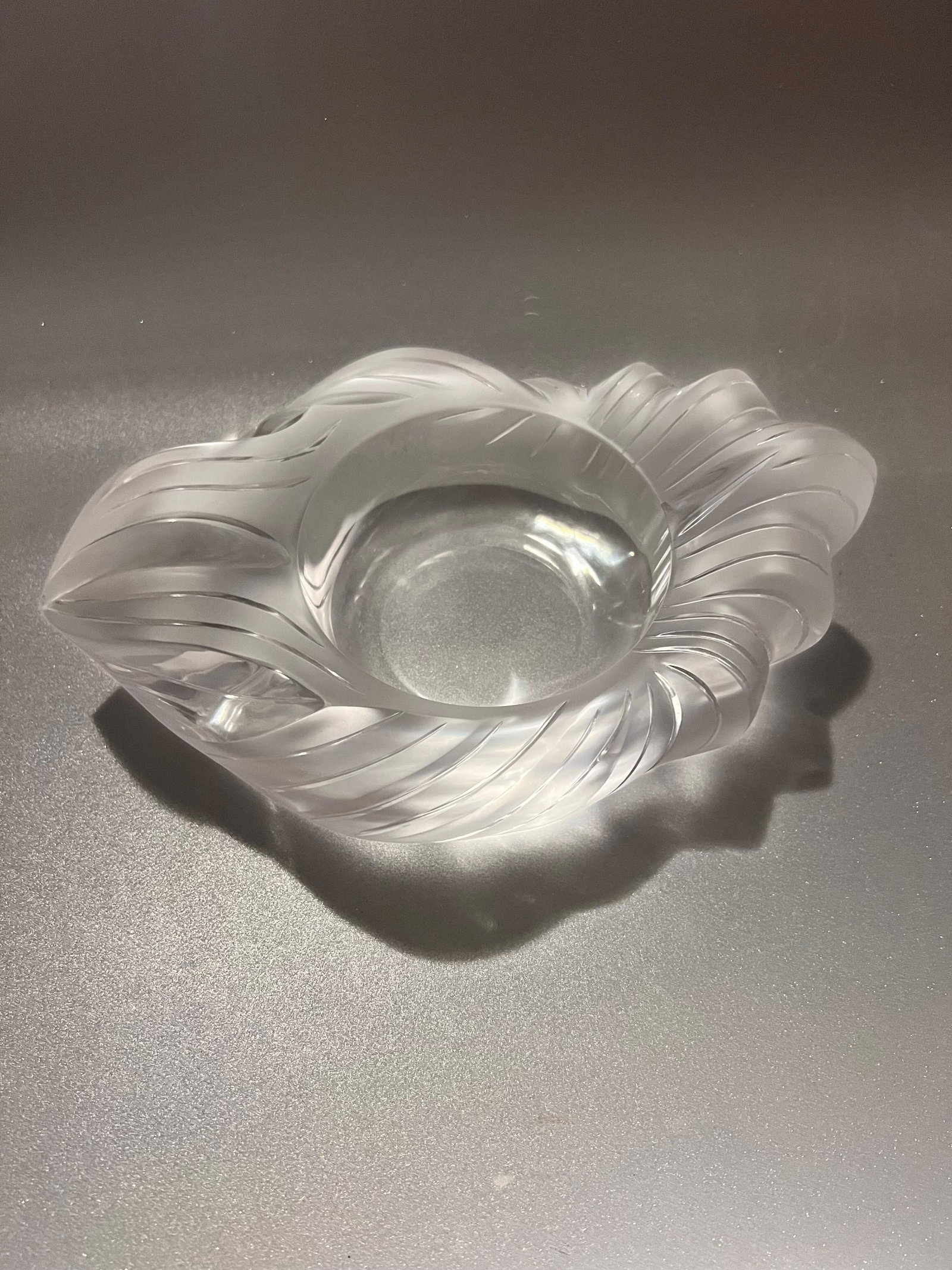 Lalique - Aruba Dish: Lalique "Aruba" Dish/Ashtray. Signed. Measures 2-1/2" H x 7" W.