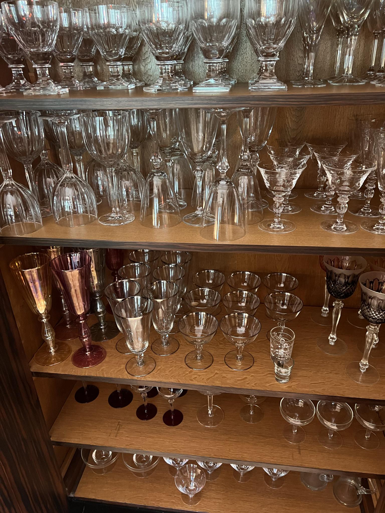 William Yeoward Stemware: Set of wine glasses. Small chips on bottoms of some glasses.