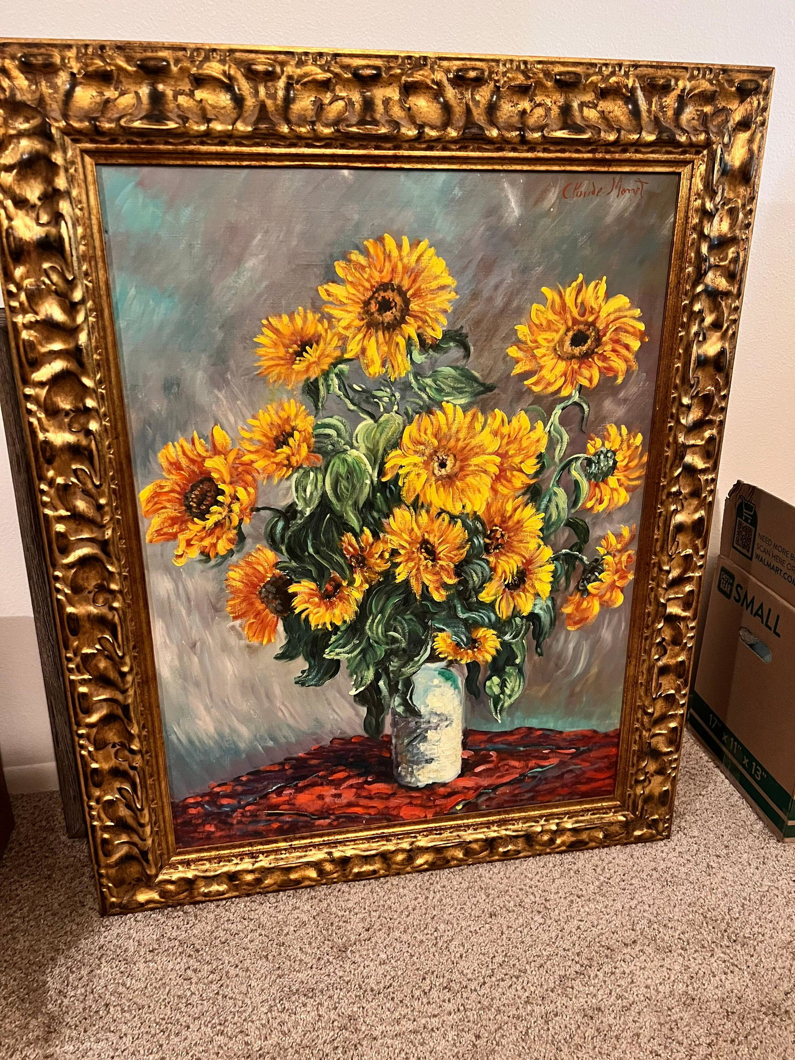 Authorized Copy of Claude Monet by Sergio Ughi: Sergio Alessandro Ughi copy of Claude Monet "Bouquet of Sunflowers" with certificate from Le Musee Imaginaire in Milan. Purchased for 35,000 French Francs (approximately $5000)