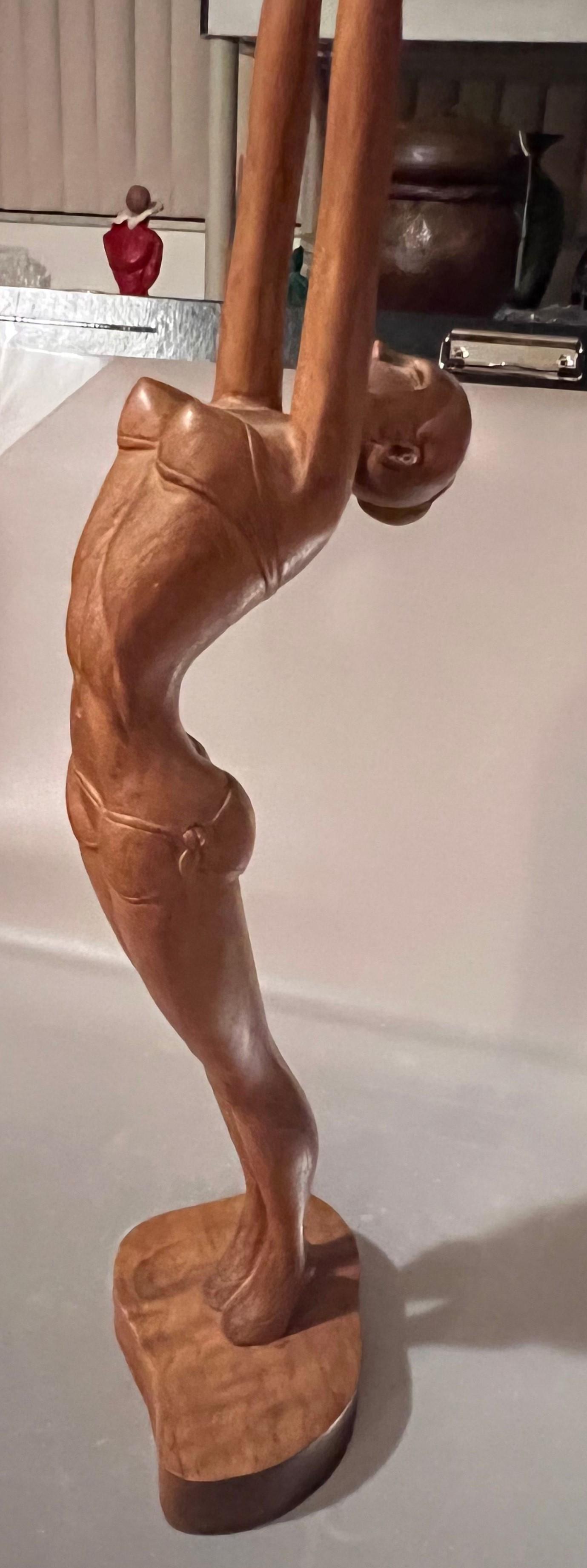 Jose Pinal Sculpture: Jose Pinal carved wood sculpture of a woman