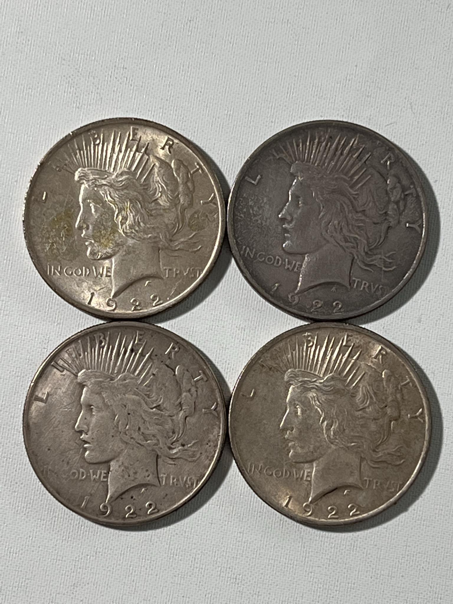 Lot of 4 Peace Silver dollars (1 of 9)