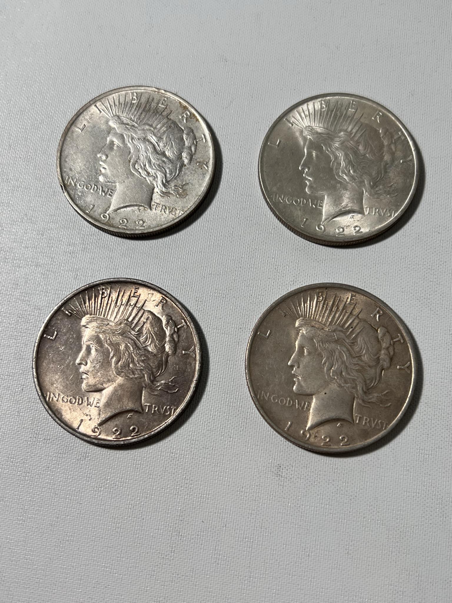 Lot of 4 Peace Silver dollars (1 of 9)
