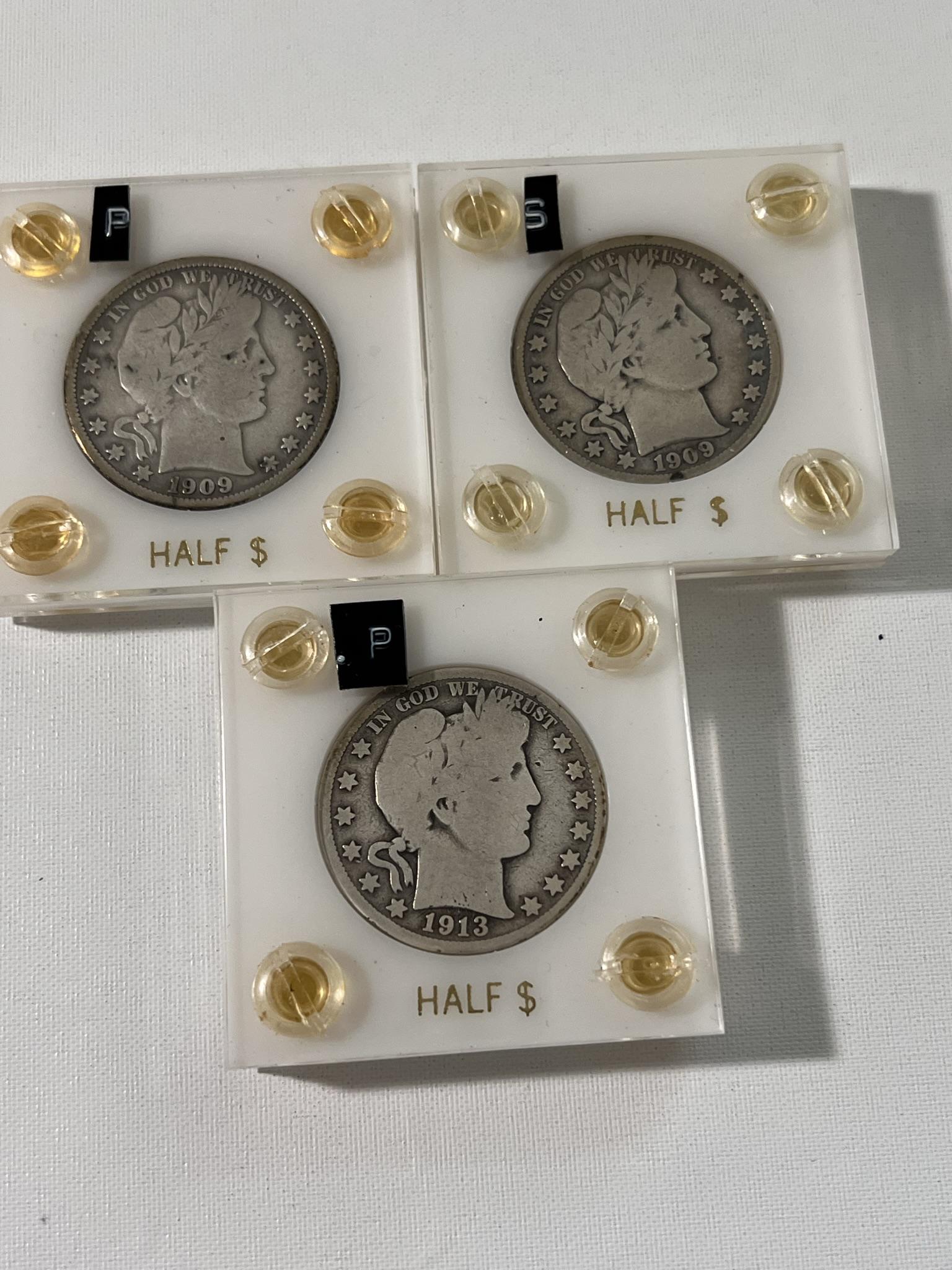 Lot of 3 Barber Silver Half Dollars (1 of 3)