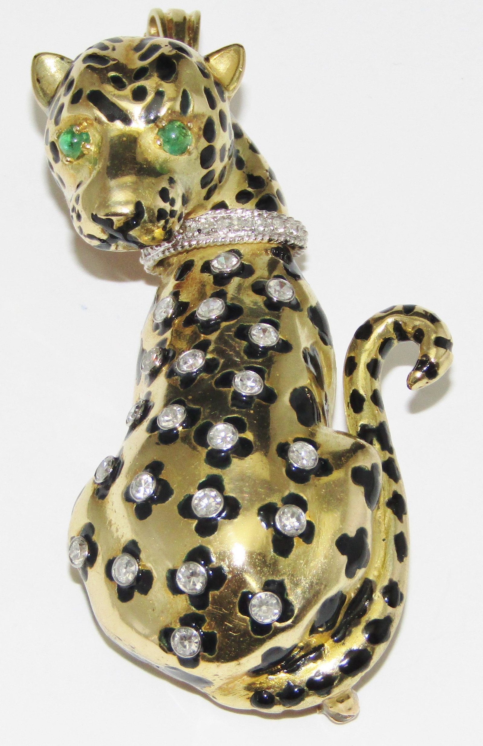 Kurt Wayne 18Kt Gold and Enamel Leopard Pendant with Emeralds and Diamonds (1 of 2)