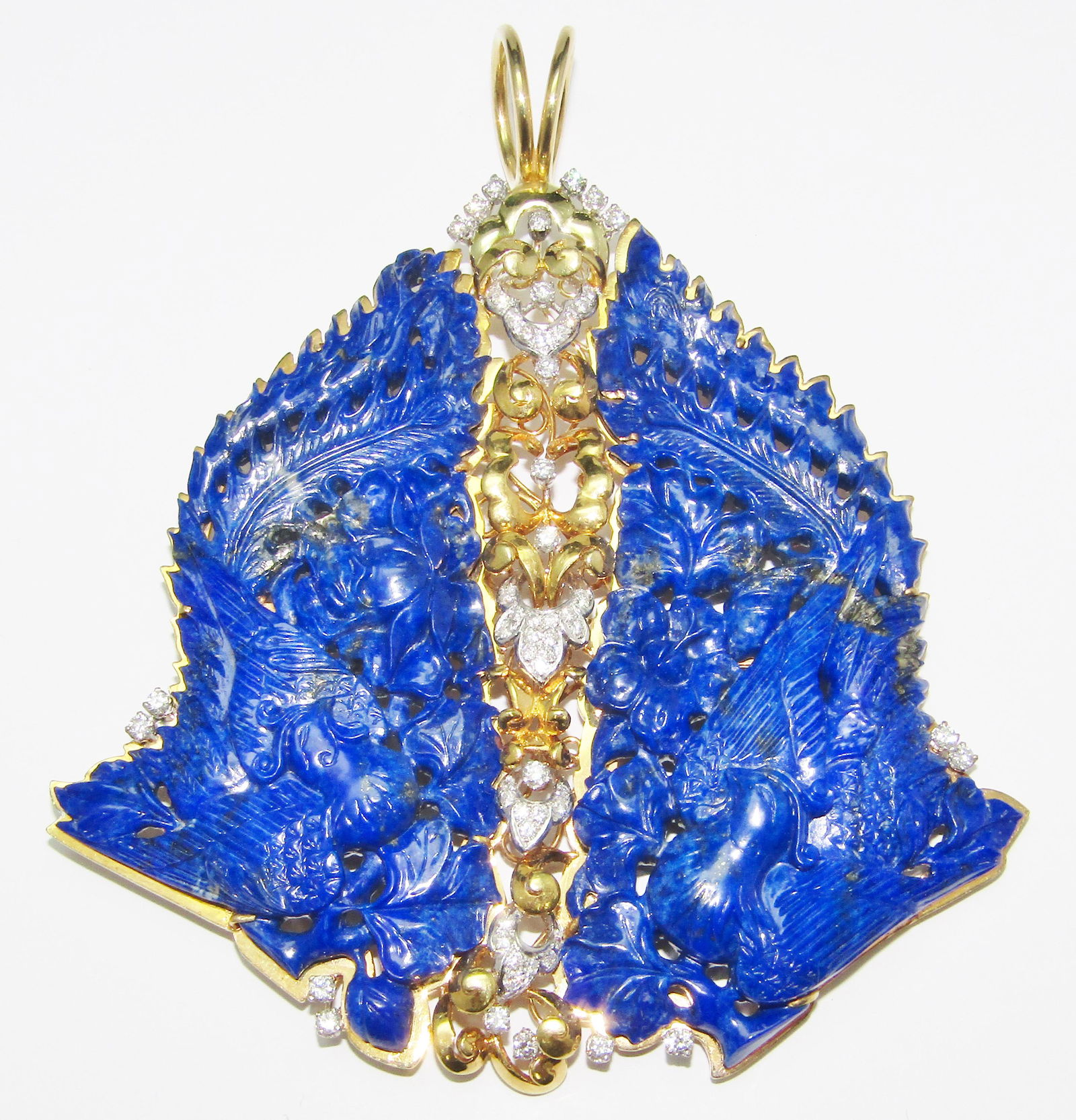18Kt Gold large double carved Lapis Lazuli pendant (1 of 1)