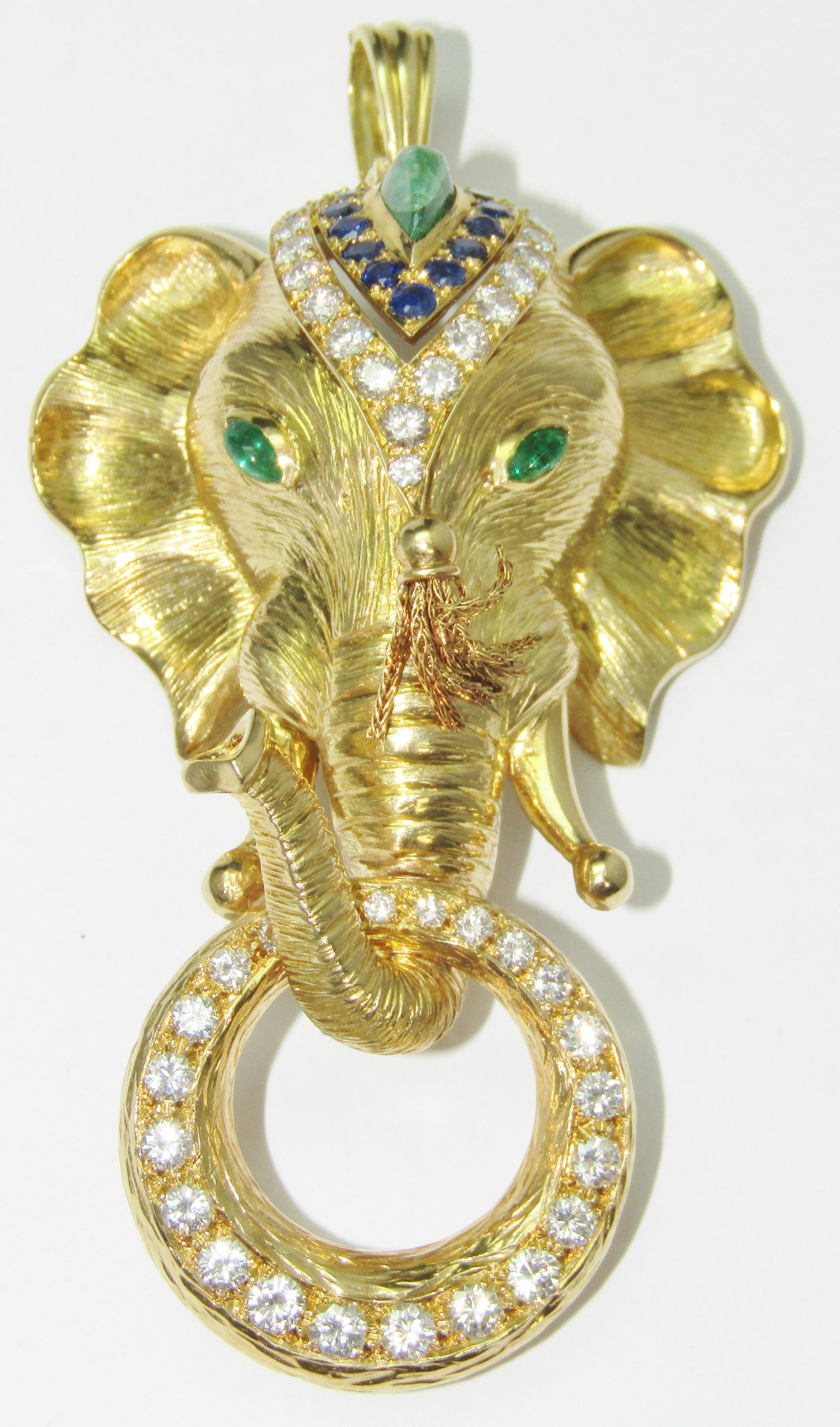18Kt Gold Elephant Pendant with Diamonds,  Emeralds and Sapphires (1 of 1)
