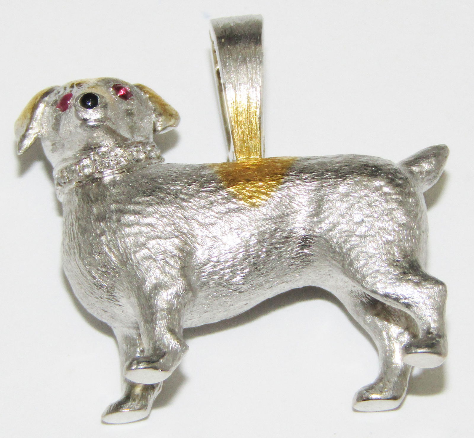E W & Co 18Kt Gold and Enamel Dog Pendant with Rubies and Diamonds (1 of 2)