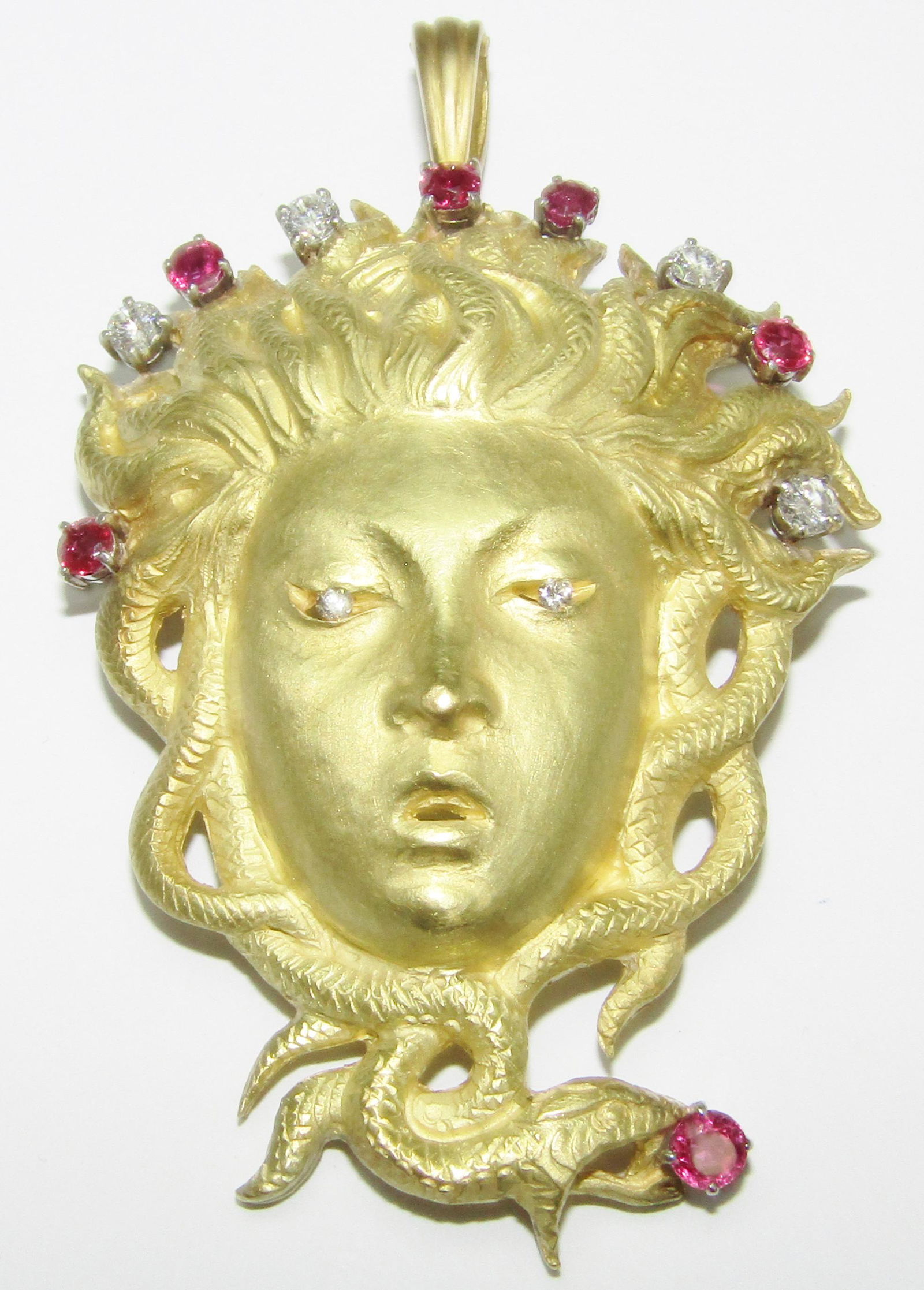 18Kt Gold Medusa Pendant with Diamonds and Rubies (1 of 1)
