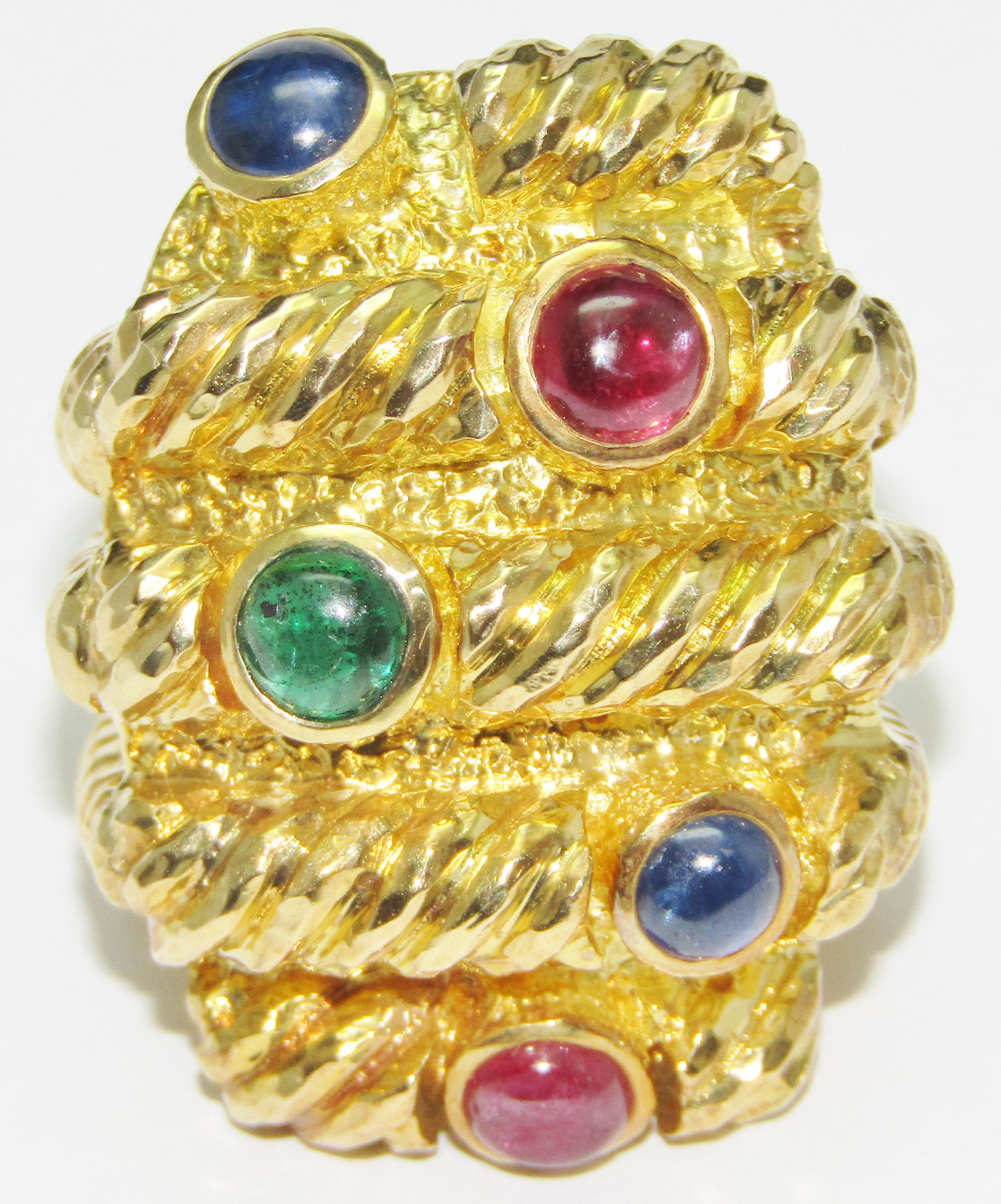 18Kt Gold Ring with Rubies, Sapphires and 1 Emerald. (1 of 1)