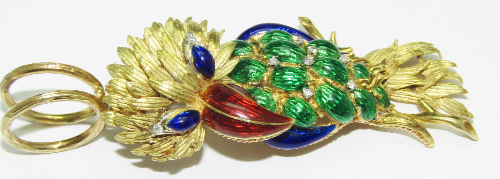 18Kt Gold and Enamel Bird Pendant Diamond Melee (1 of 1)