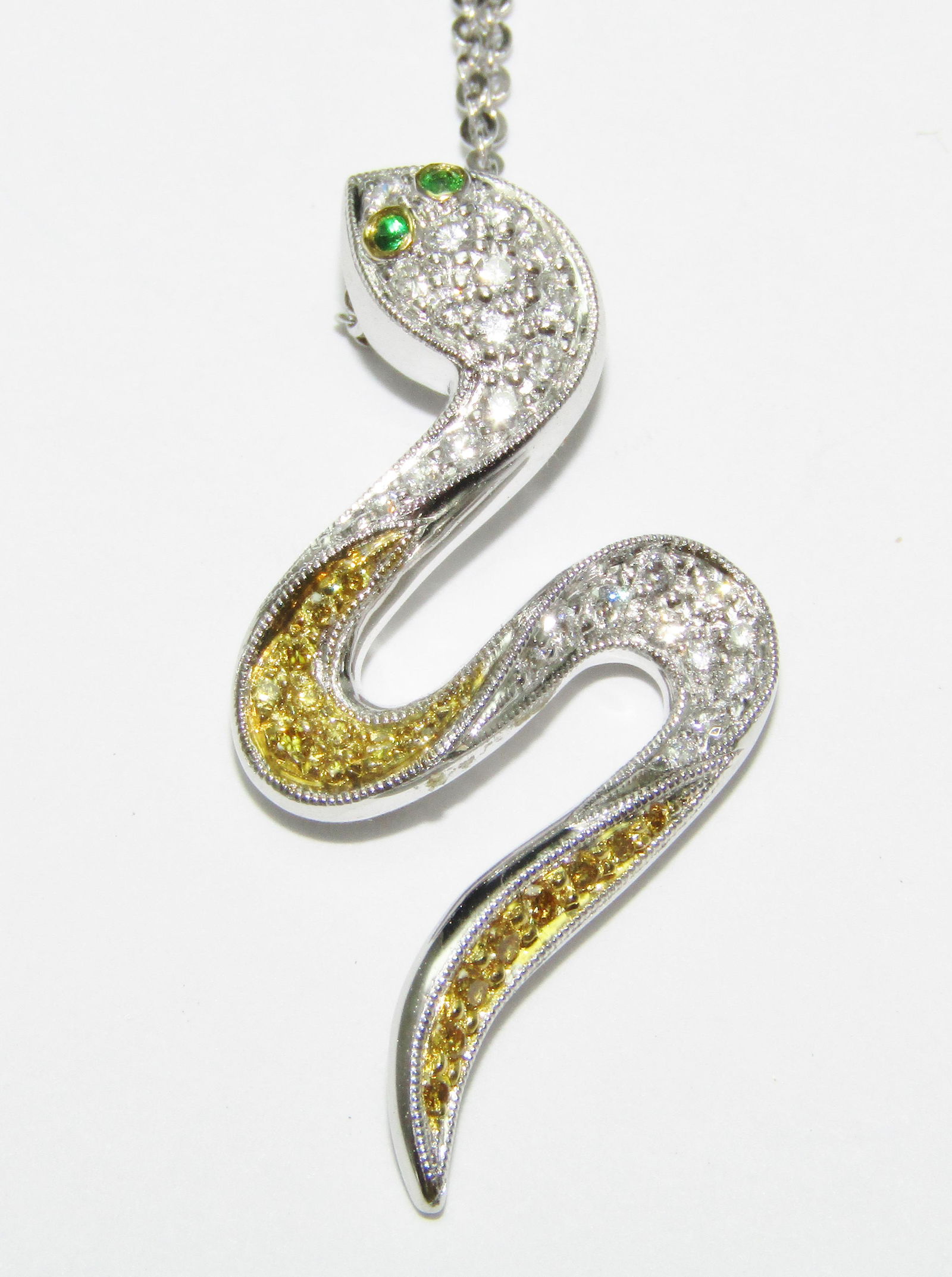18Kt  Snake Pendant with Green Garnets and White & Yellow Diamonds (1 of 2)