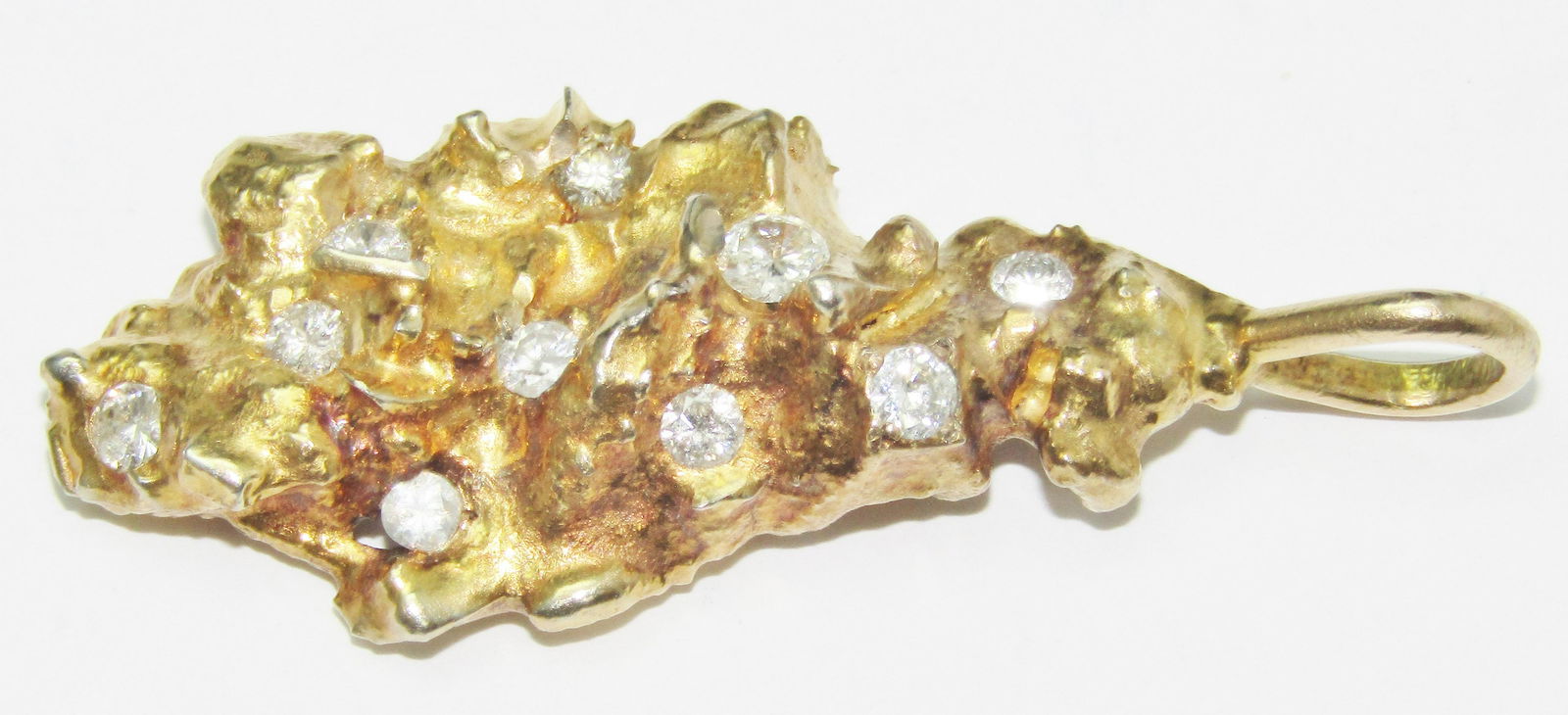 14Kt Gold Freeform Nugget Pendant with Diamonds (1 of 1)