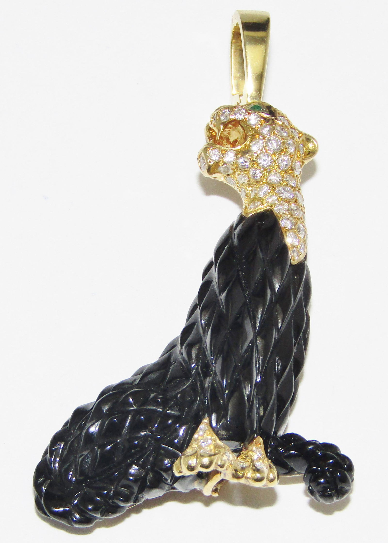18Kt Gold Panther Pendant with Black Onyx, Diamonds, and Emeralds (1 of 1)