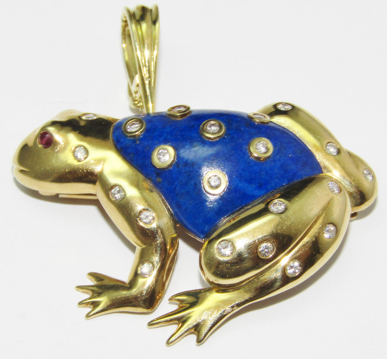 18Kt Gold Frog Pendant with Lapis Lazuli, Diamond and Rubies (1 of 1)