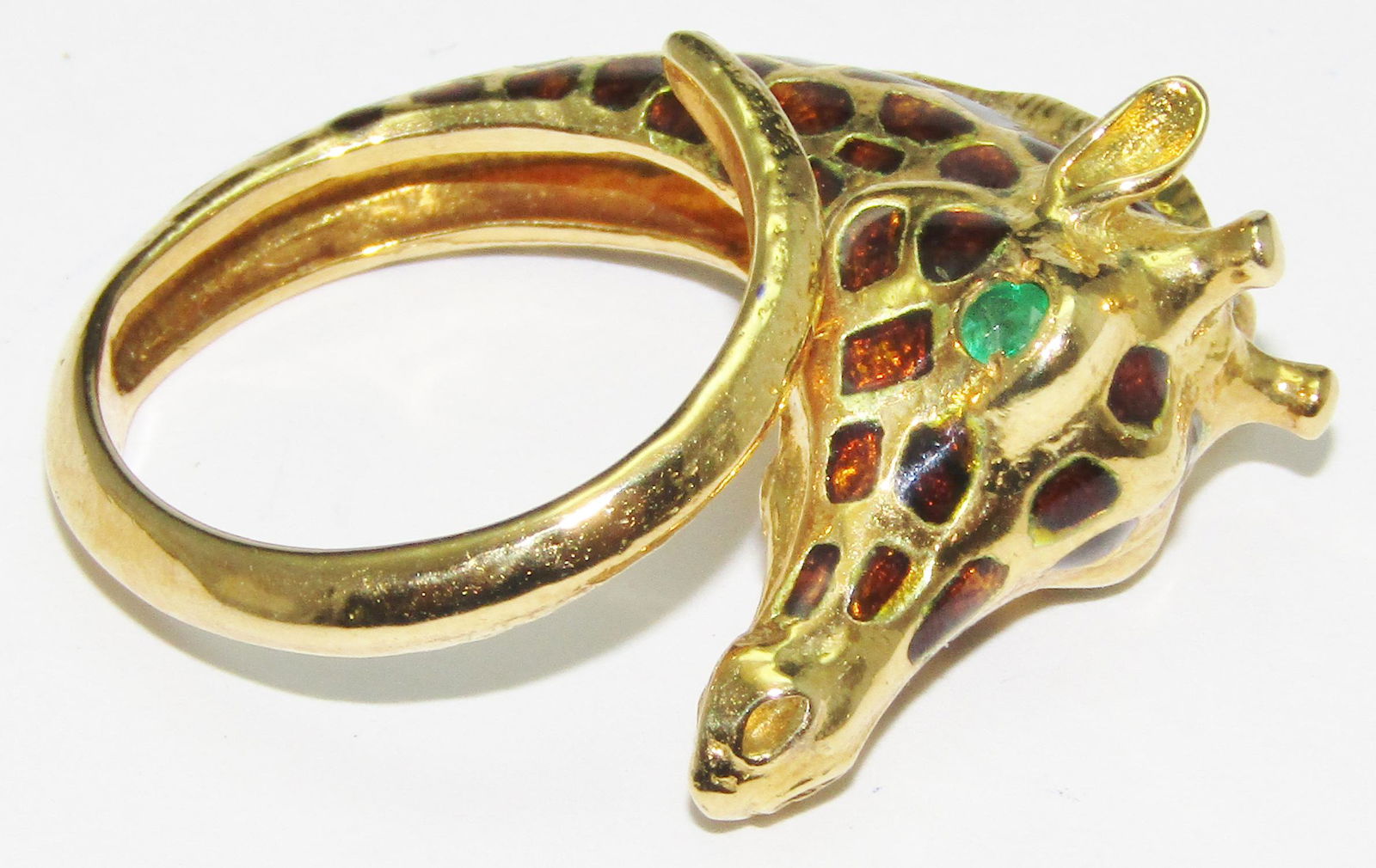 18Kt Gold and Enamel Giraffe Head Ring with Emeralds (1 of 1)
