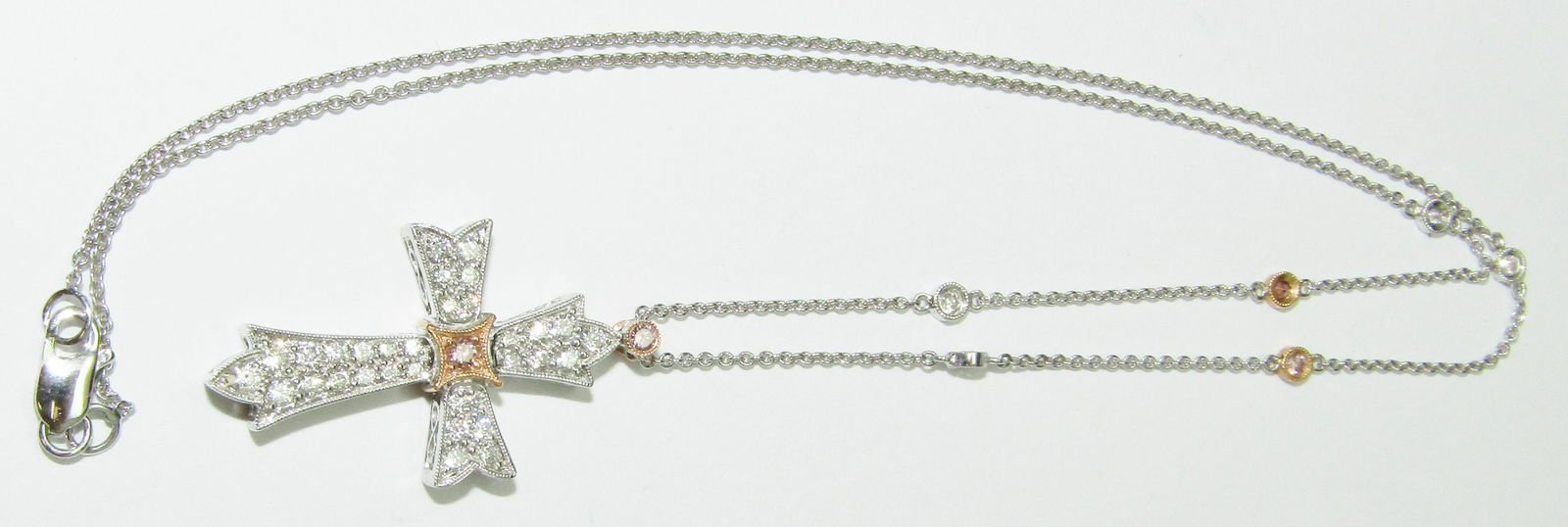 SimonG 18Kt White Gold Cross Necklace with White & Pink Diamonds (1 of 2)