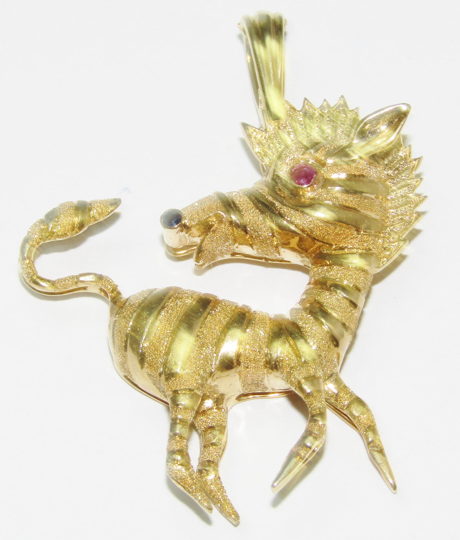 18Kt Gold Zebra Pendant with Ruby and Sapphire (1 of 1)