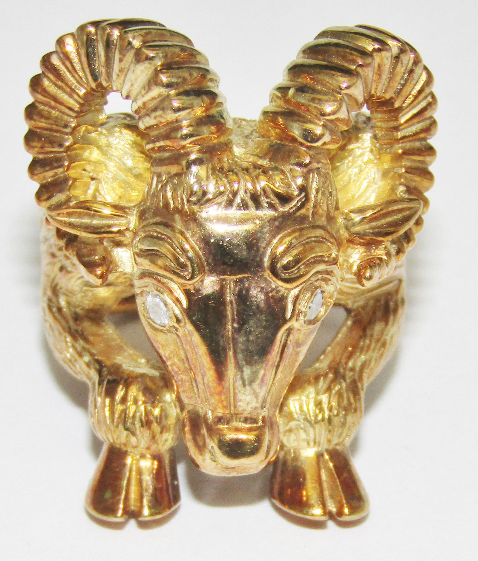 14Kt Gold Rams Head Ring with Diamonds (1 of 1)