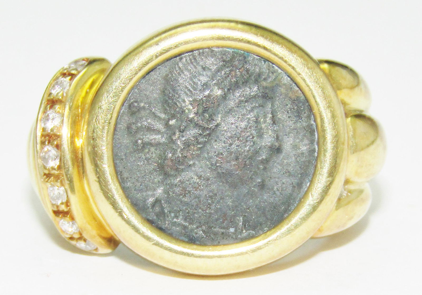 18Kt Gold Coin Ring with Diamonds (1 of 1)