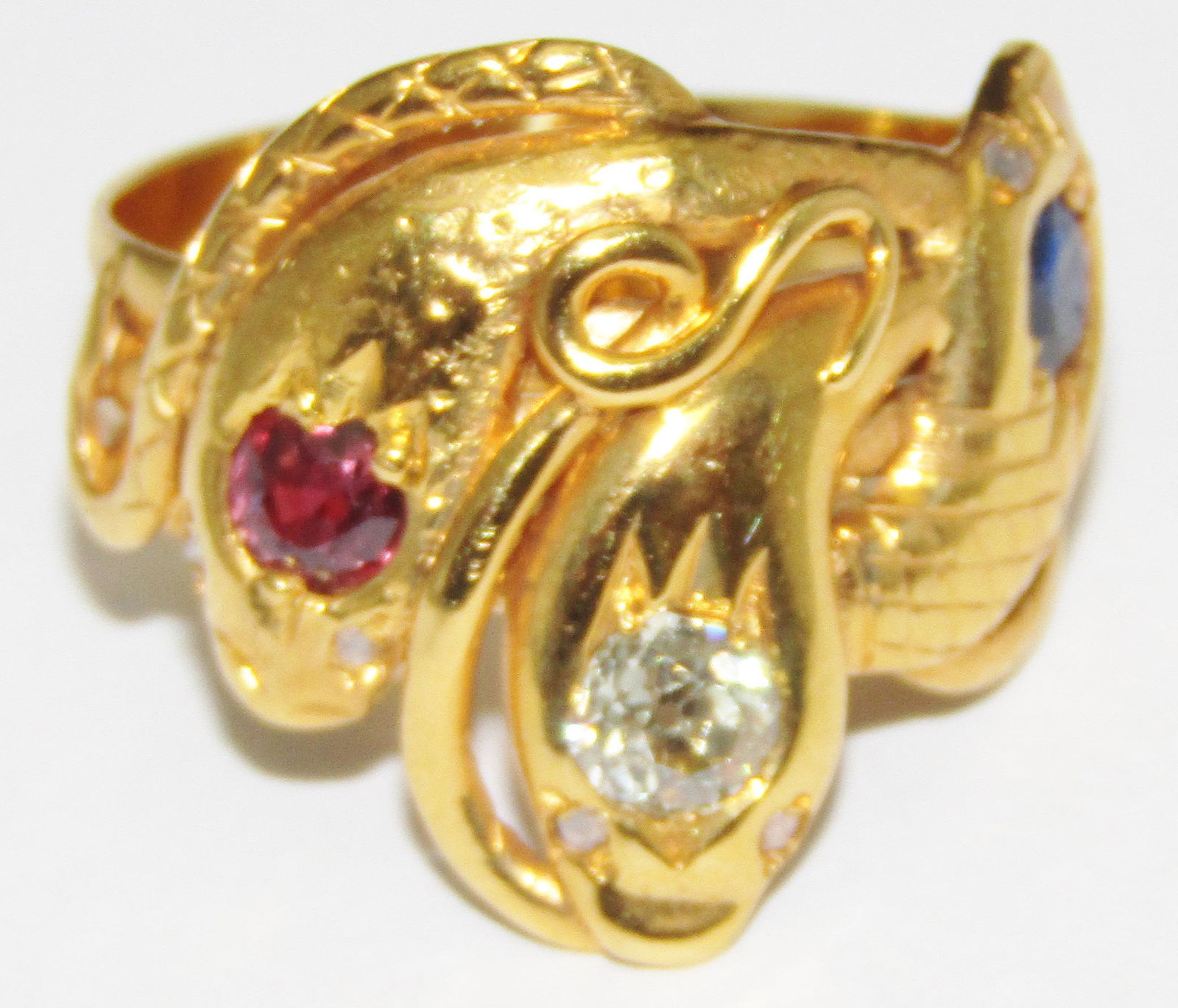 18Kt Gold Snake Ring with Ruby, Sapphire, and Diamonds (1 of 1)
