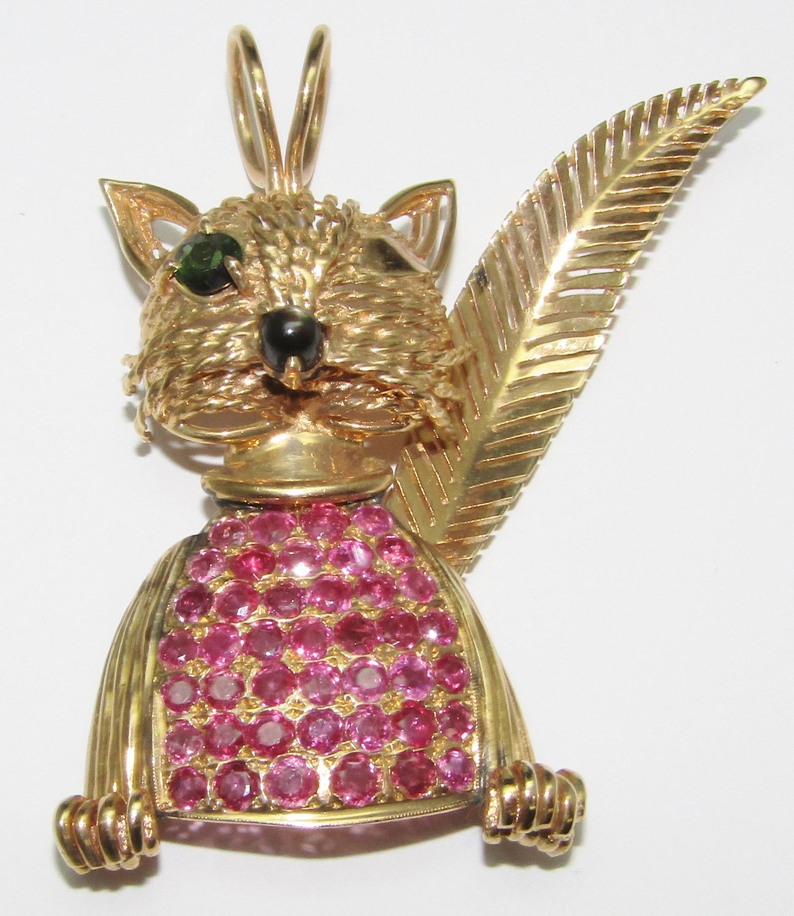 14Kt Gold Wire Winking Fox Pendant with Tourmaline, Onyx and Ruby (1 of 1)