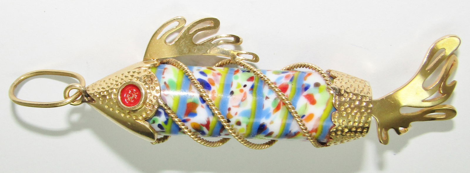 15Kt Gold and Glass Fish Pendant with Enamel Eyes (1 of 1)