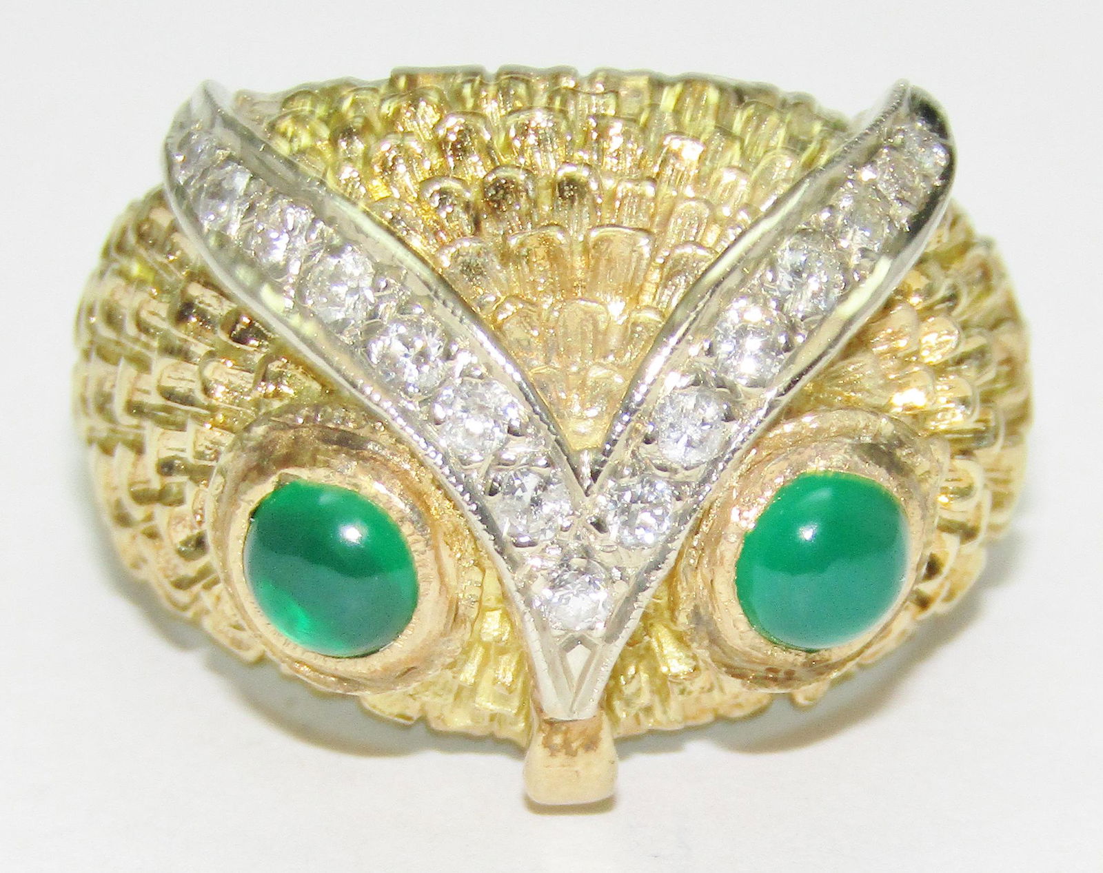 14Kt Gold Owl Ring with Green Onyx and Diamonds (1 of 1)