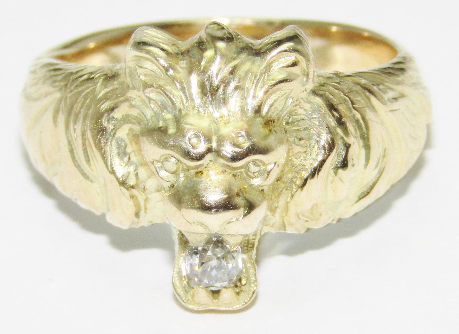 14Kt Gold Lions Head Ring with Diamond (1 of 1)