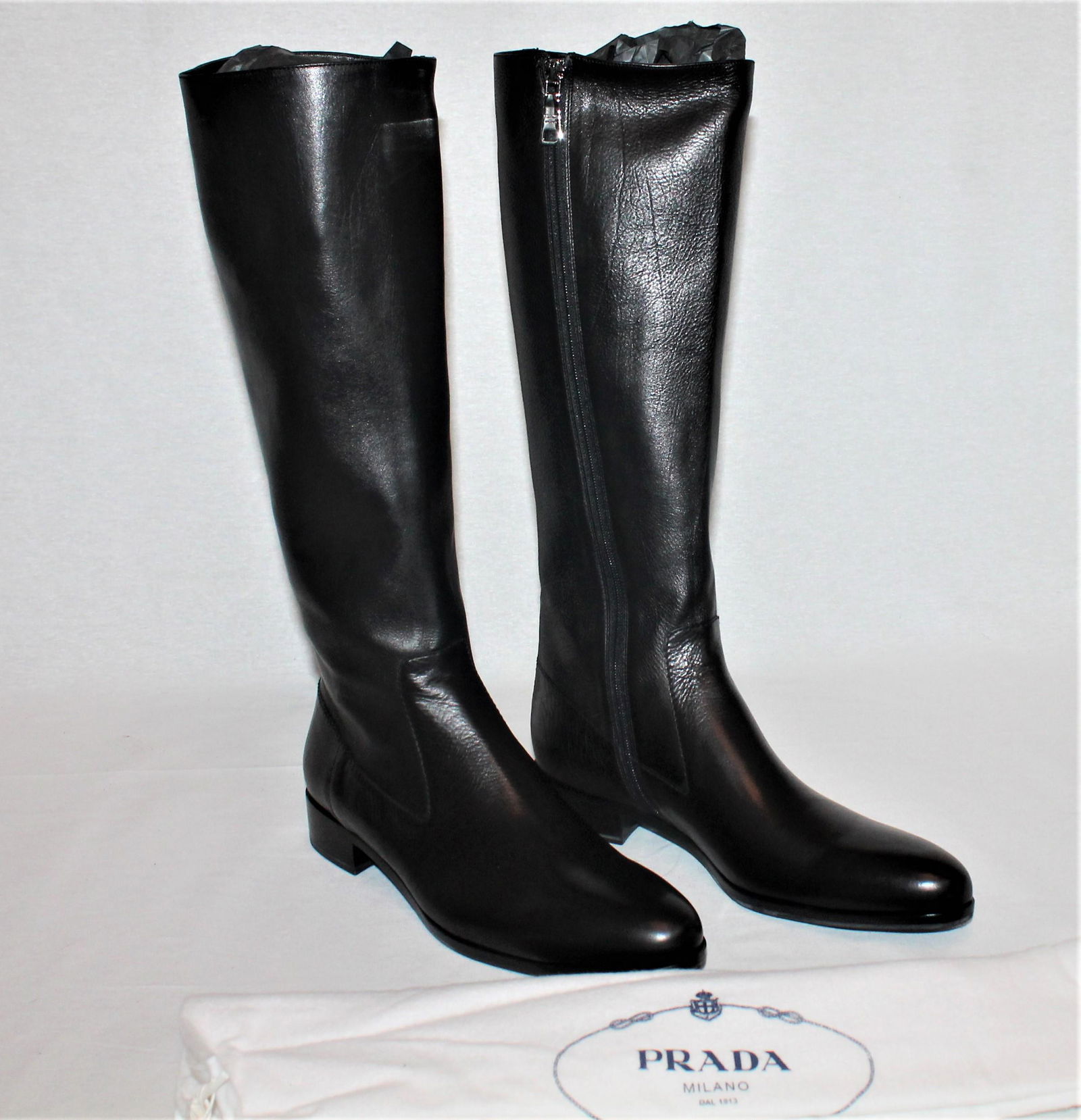 Prada black leather knee-high boots (1 of 6)