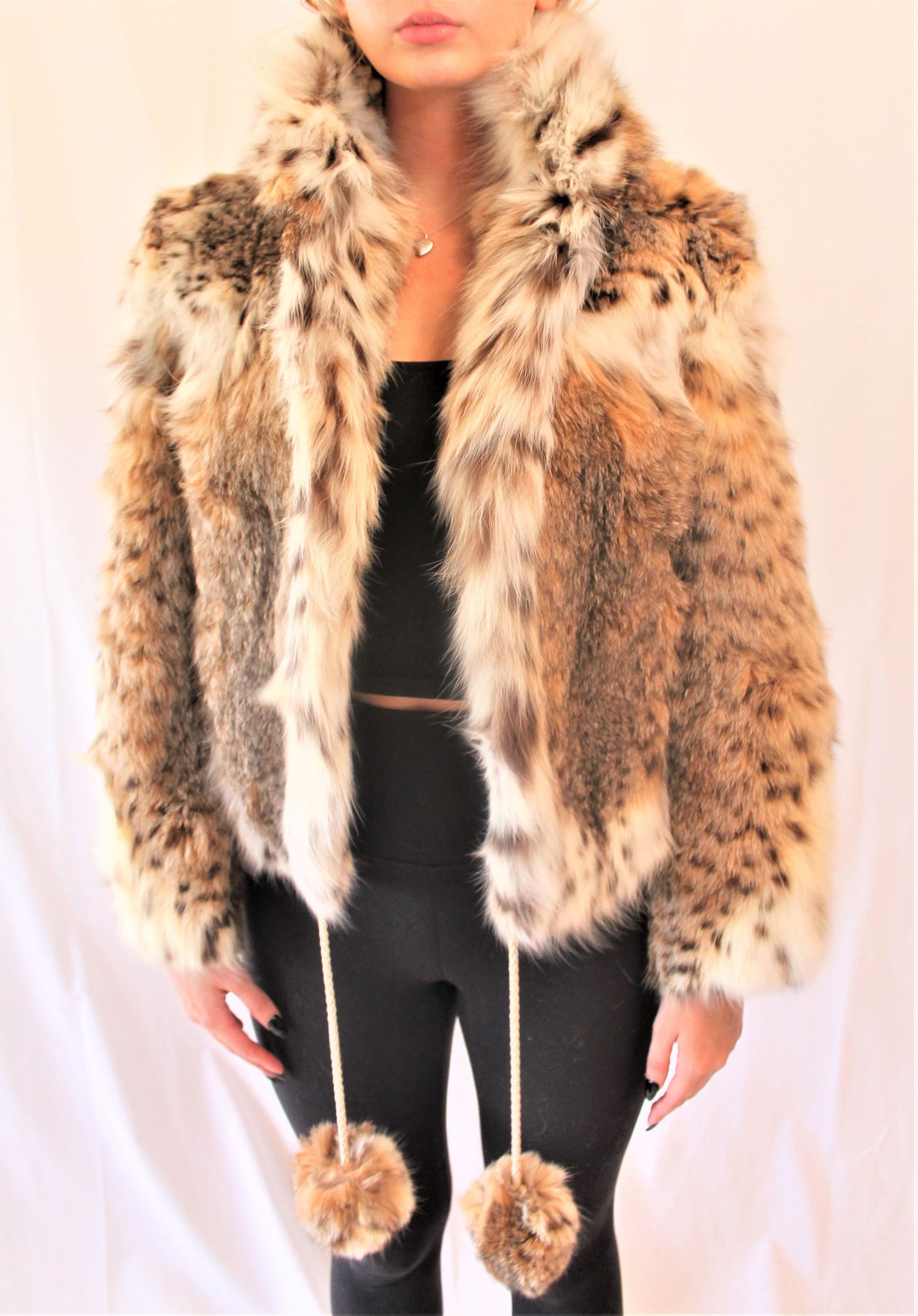Lynx-like Fur Coat with Pom Poms (1 of 3)