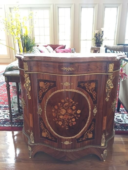 Beautiful inlaid, marble-topped cabinet (1 of 1)