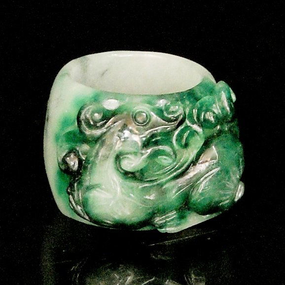Glass Jadeite Archer’s Ring with Carved Dragon (1 of 2)