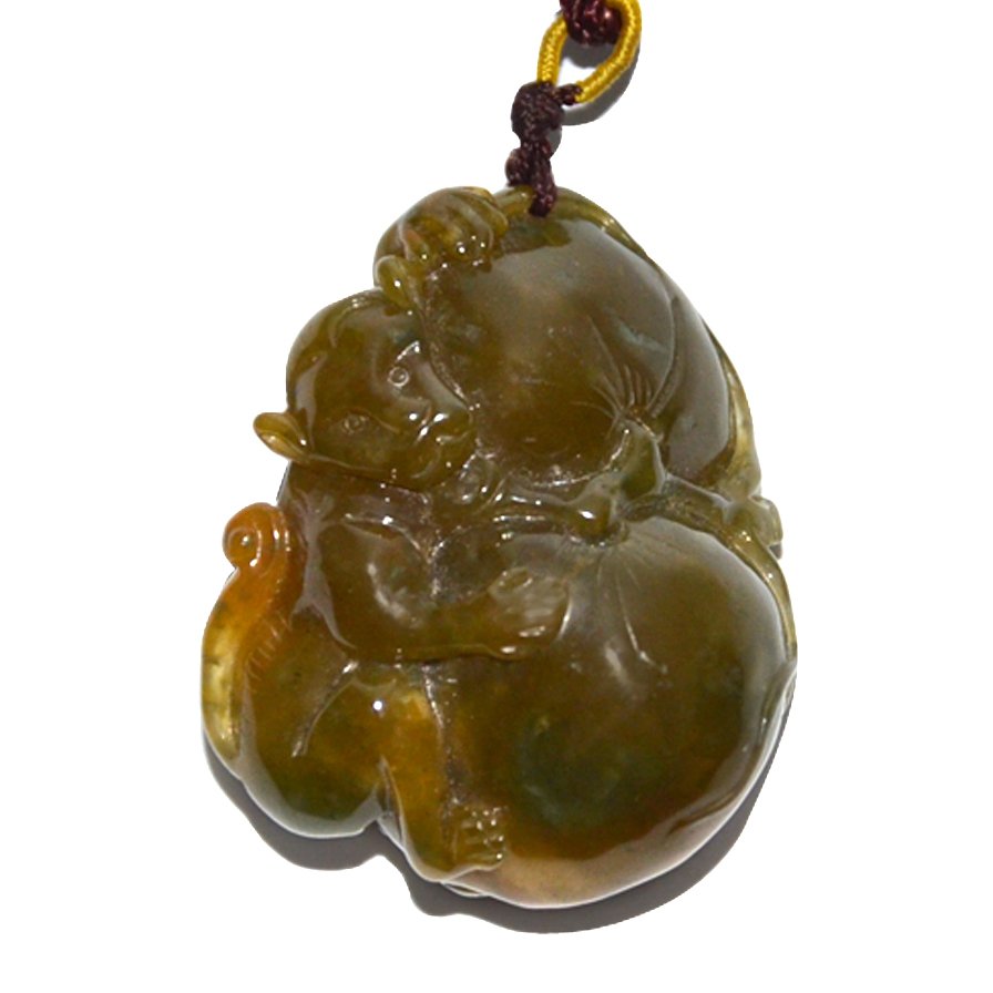 Yellow Jade Monkey with Peach Longevity Pendant (1 of 7)