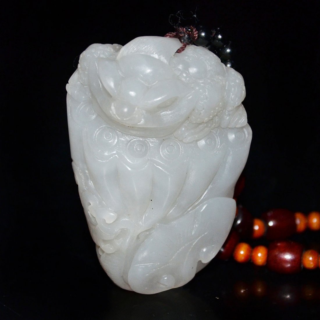 Hetian White Jade Mythical Beast on Lotus-pod Pendant (1 of 5)