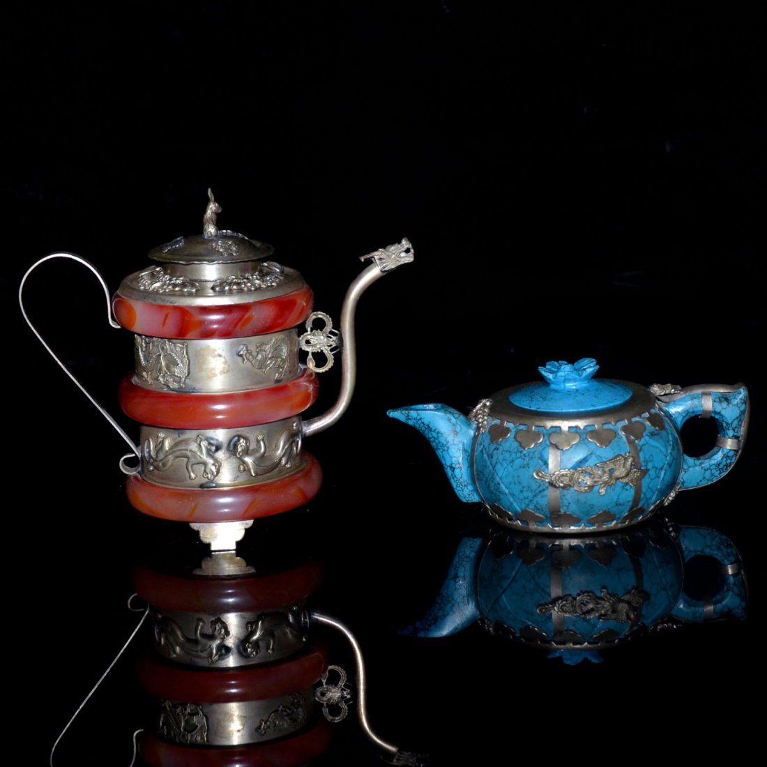 Two Turquoise and Amber Silver Pots (1 of 6)