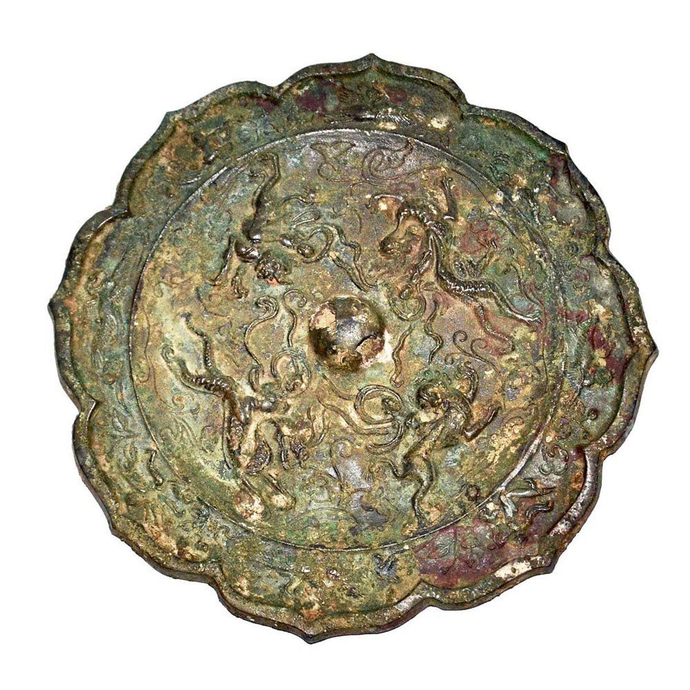 Bronze Octo-lobed Mirror with Auspicious Beasts and (1 of 3)