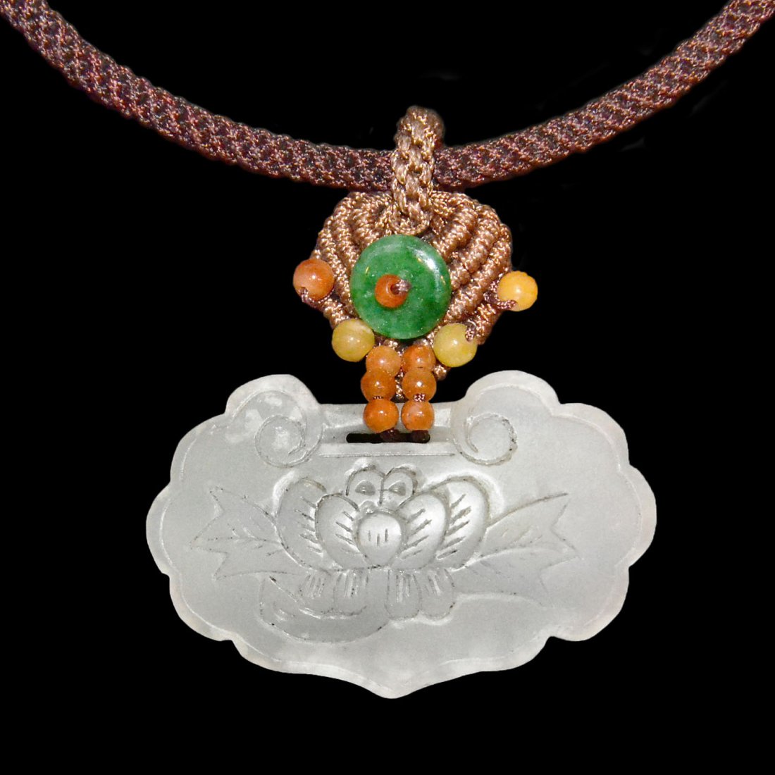 Hetian White Jade Dragon Lezi Pendant with Jadeite (1 of 2)