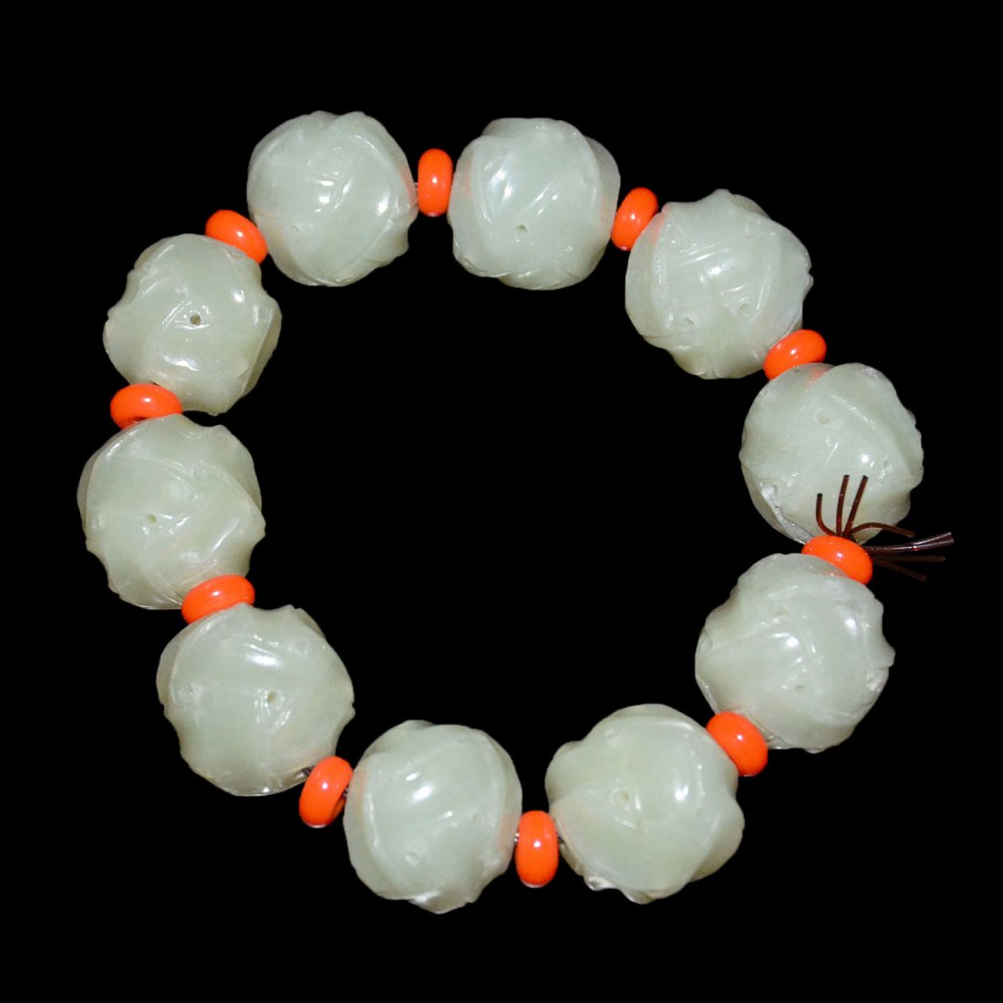 Reticulate Carved Hetian White Jade Bead Bracelet (1 of 2)
