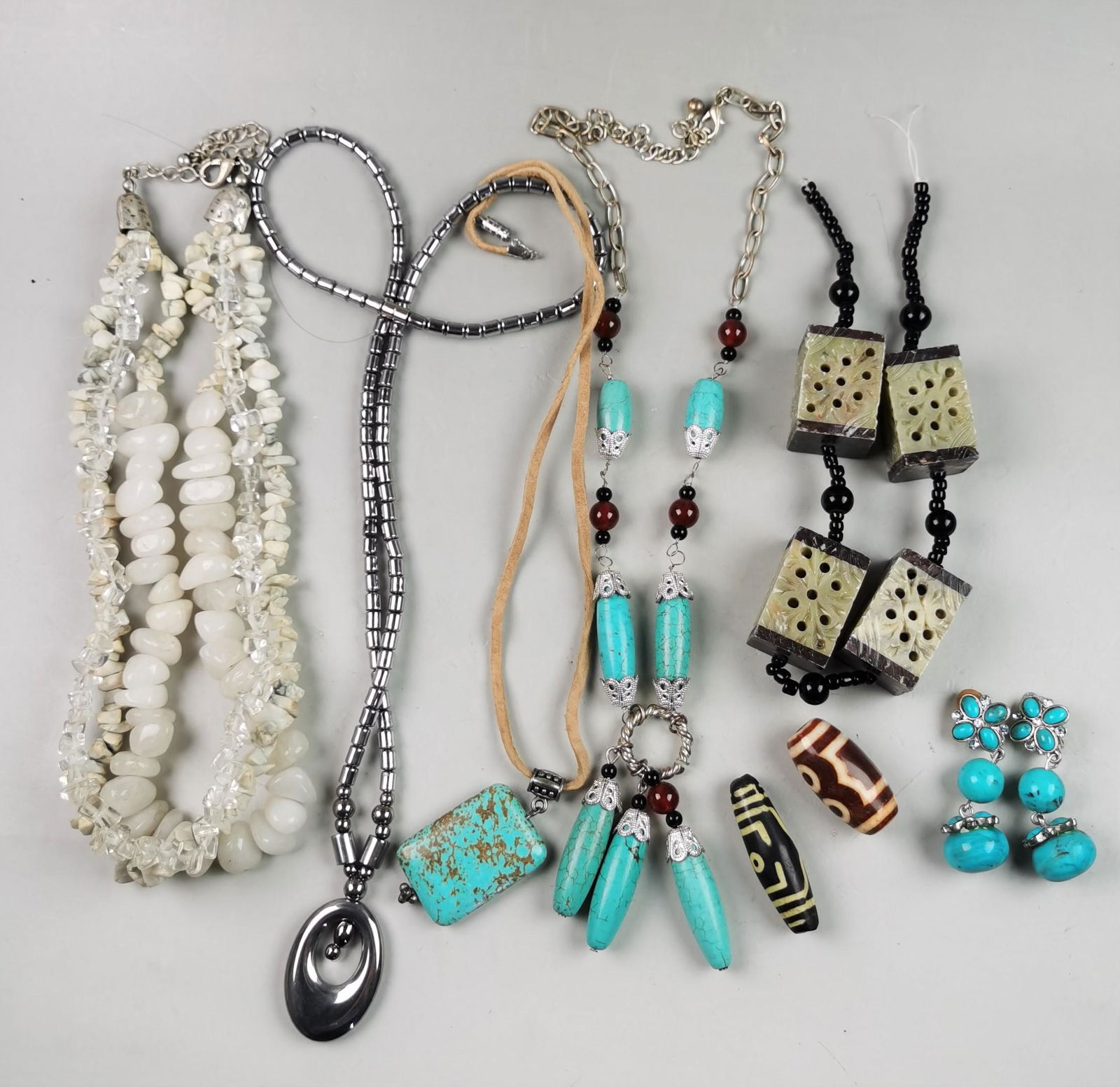 Large group gem stone and jade like necklace (1 of 4)