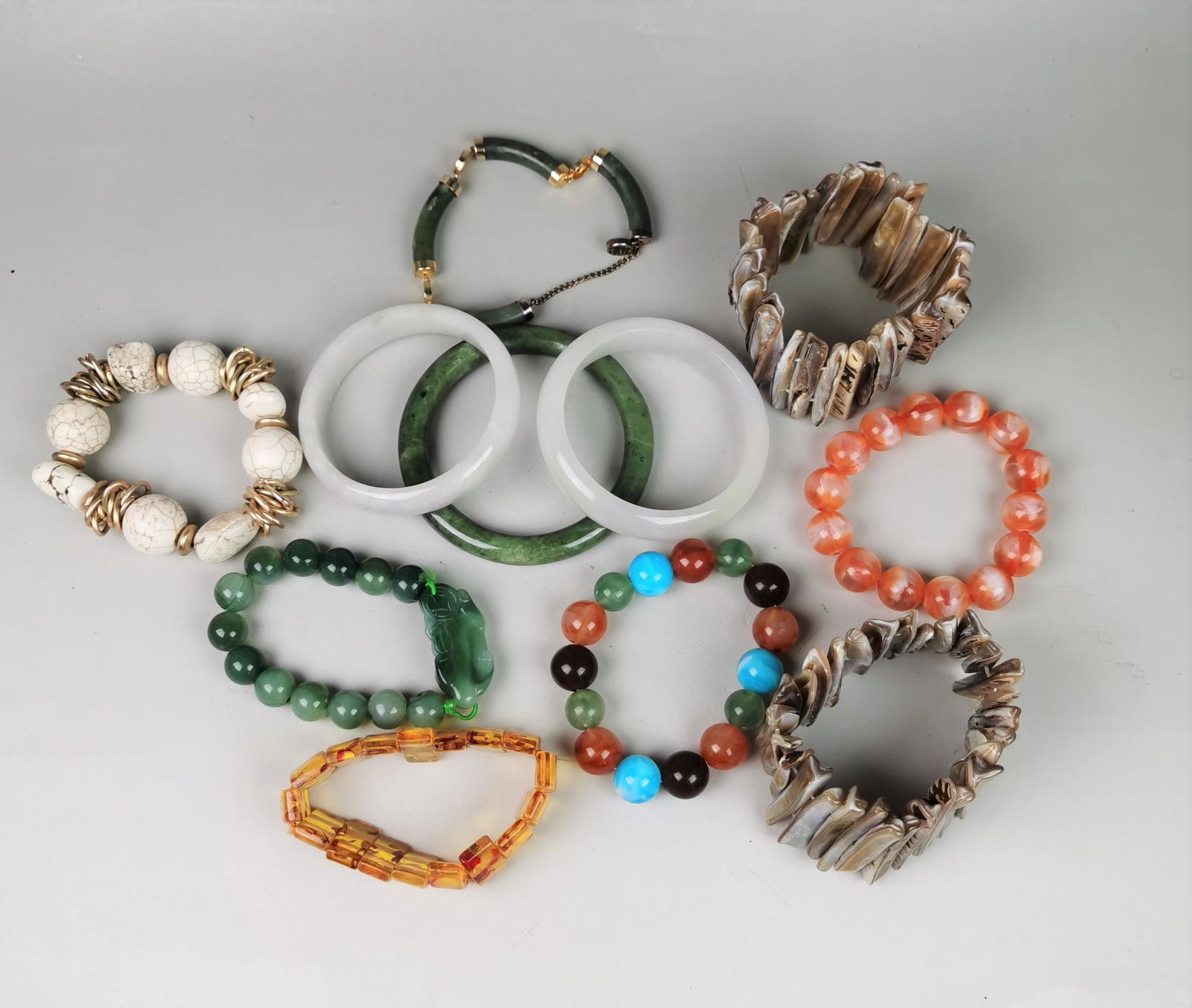 Large group gem stone and jade like bracelet (1 of 4)