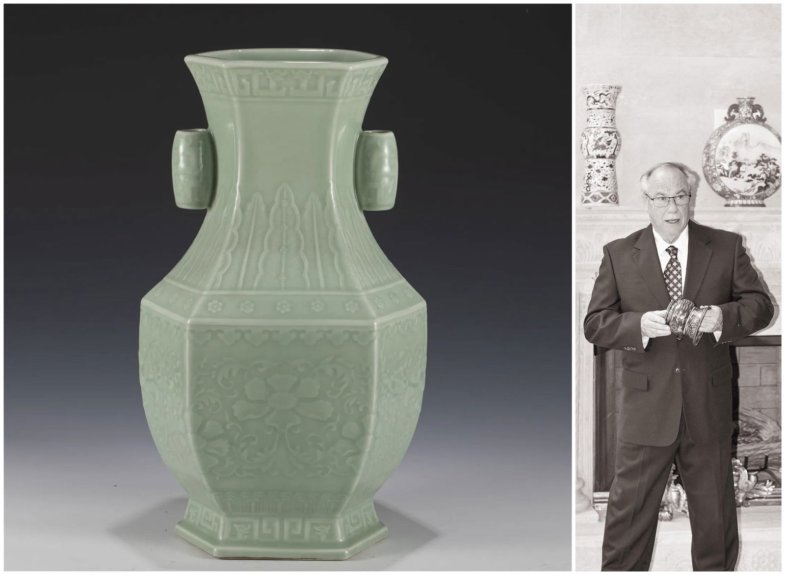 Large Chinese qing dynasty celadon glazed vase (1 of 9)