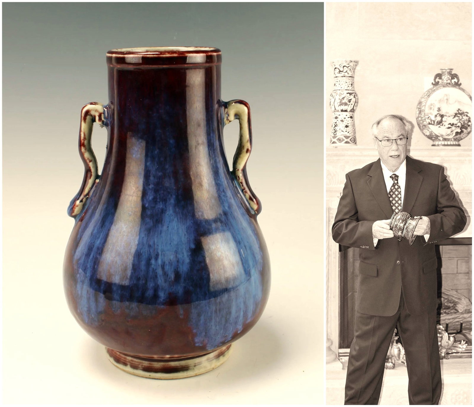 Chinese flambe-glazed  double eared  porcelain vase (1 of 5)