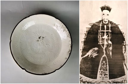 Chinese song style ding type white glazed porcelain plate with copper-laced