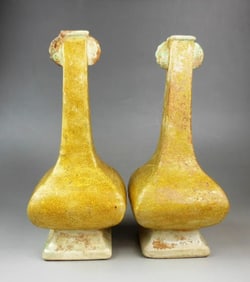 Pair Chinese Liao/Jin style yellow glazed porcelain vases