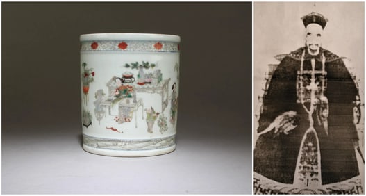 Chinese qing dynasty famille rose porcelain brush holder