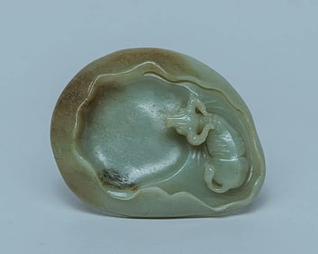 Large Chinese qing dynasty hetian pale celadon jade carved ink stone
