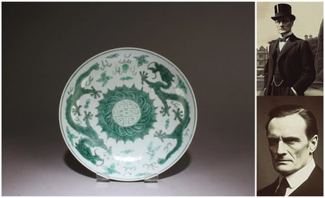 Chinese famille rose porcelain plate decoration green dragons