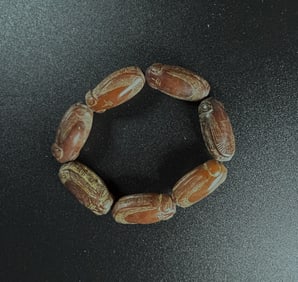 Chinese ancient ‘liang zhu’ jade carved bead bracelet
