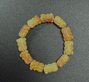 Chinese ancient ‘liang zhu’ jade carved bead bracelet